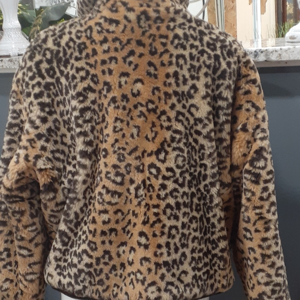 Vtg Joyce Leslie faux fur leopard and leather reversible bomber jacket size S - Picture 4 of 16